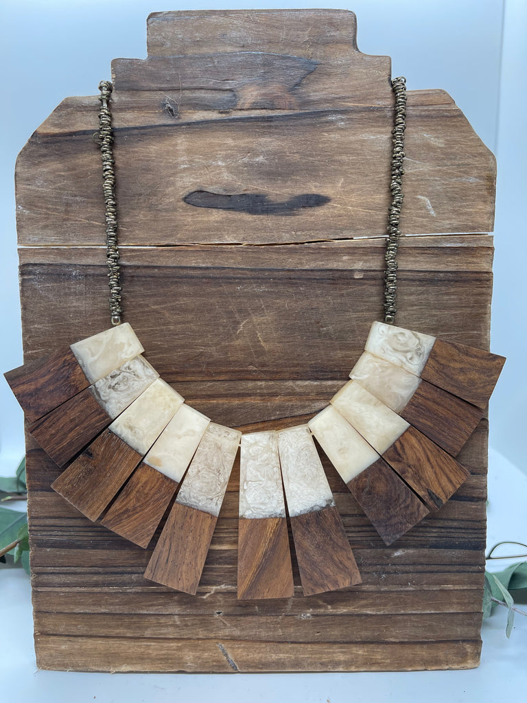 Wood and Resin Necklace in Cream