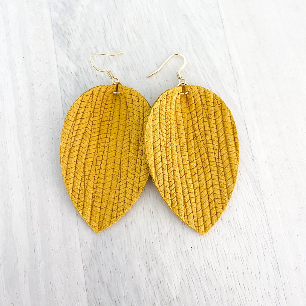 Mustard Pinched Leather Earrings
