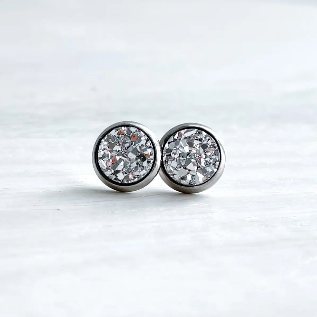 Silver Mini Druzy Earrings