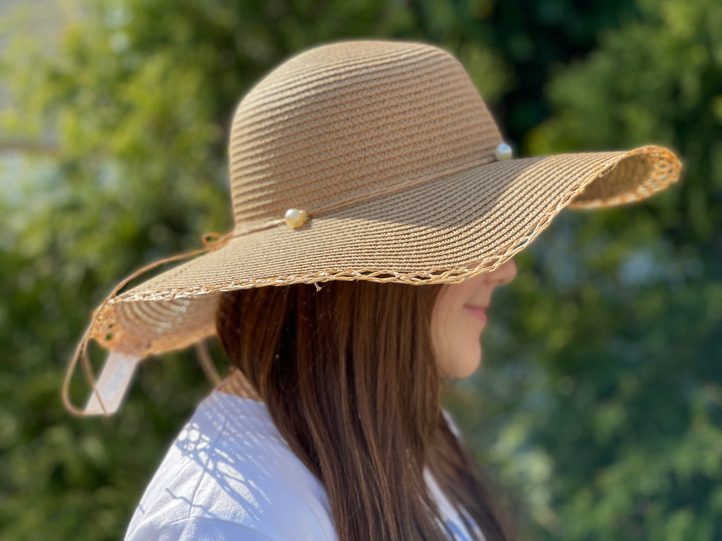 Straw Hat-Pearl String Bow