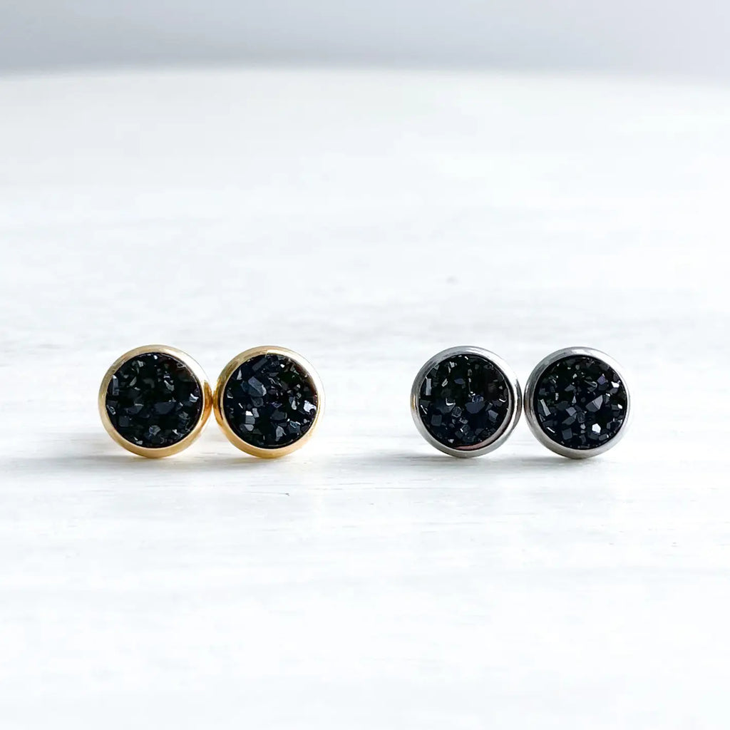 Black Mini Druzy Stud Earrings