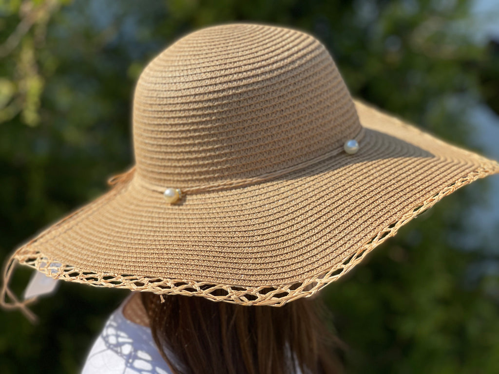 Straw Hat-Pearl String Bow