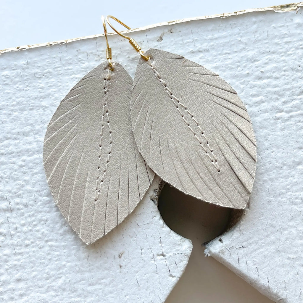 Ivory Feather Leather Earring